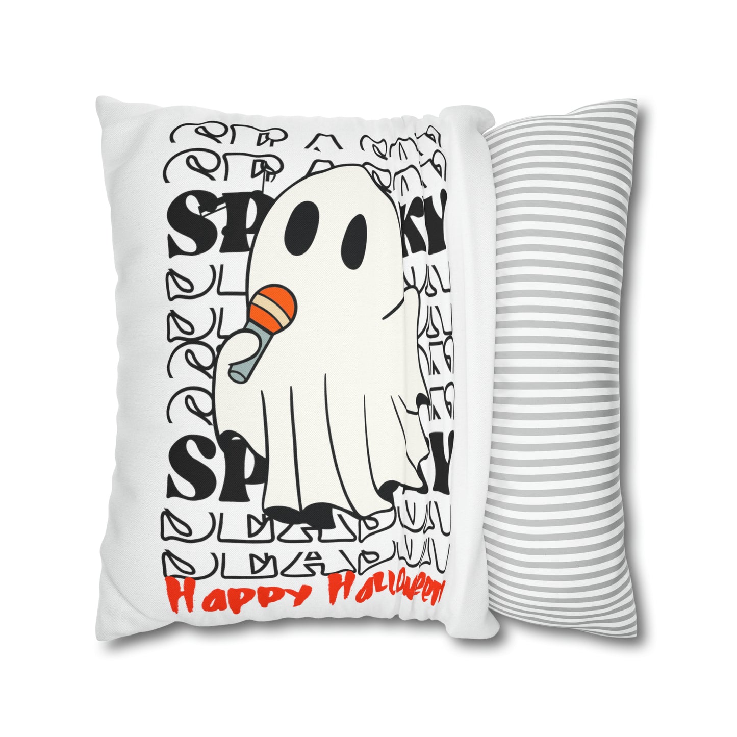 Funda de almohada cuadrada de poliéster hilado - Halloween - Pequeño fantasma - 08/06