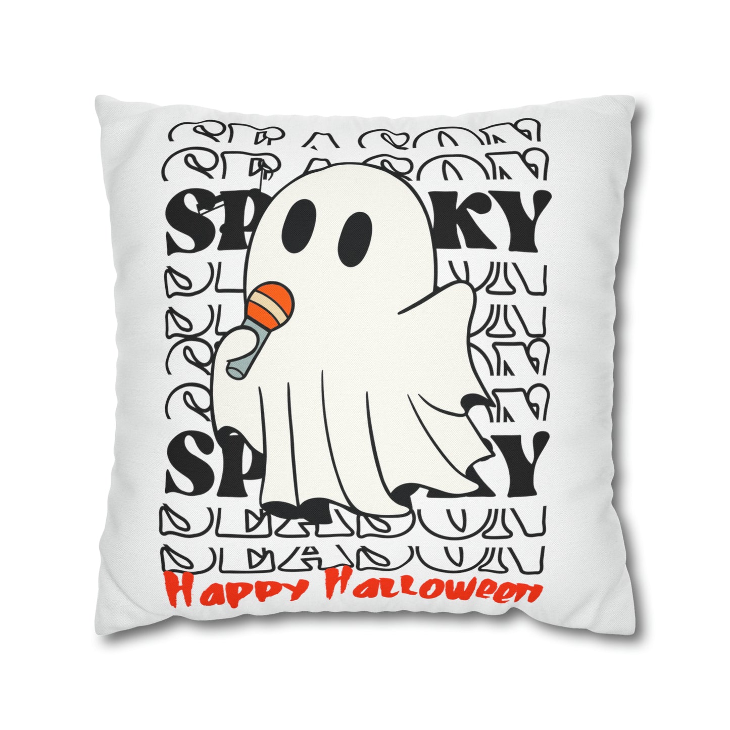 Funda de almohada cuadrada de poliéster hilado - Halloween - Pequeño fantasma - 08/06