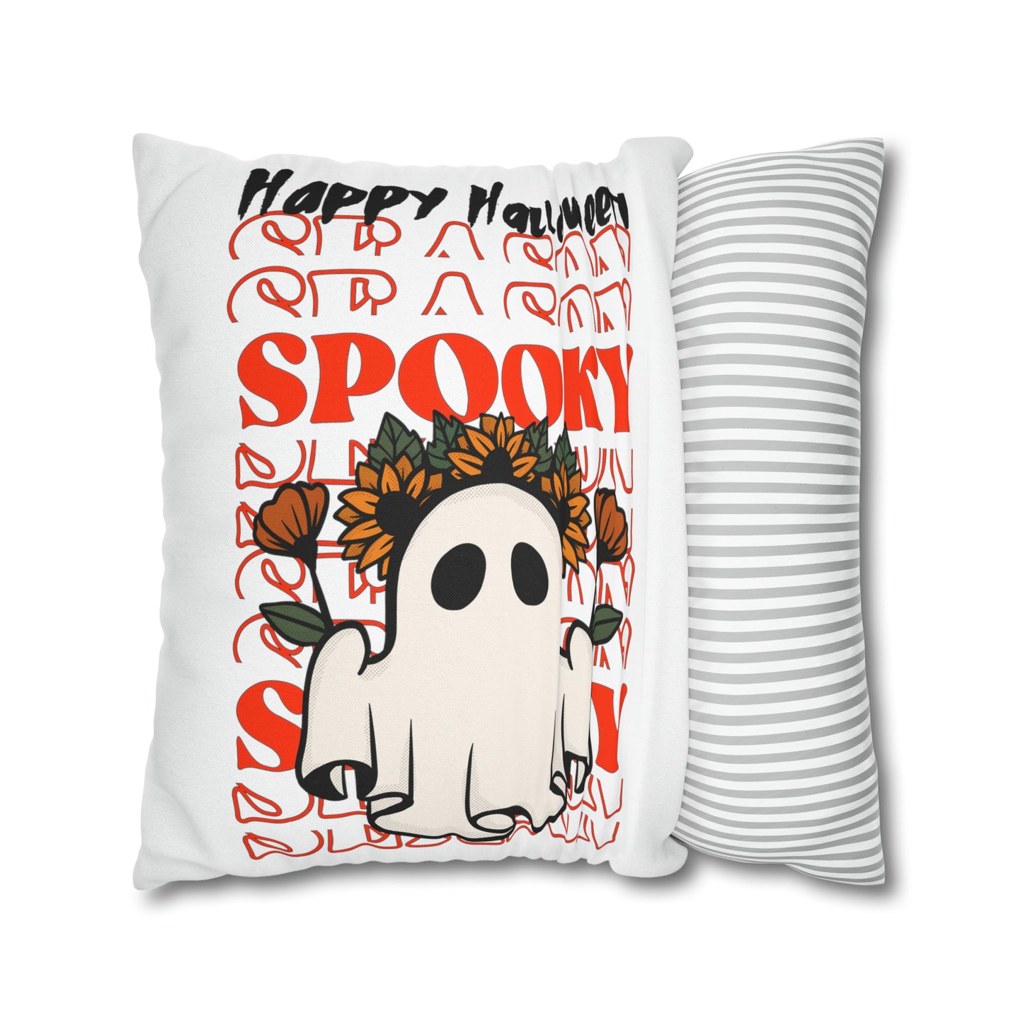 Funda de almohada cuadrada de poliéster hilado - Halloween - Pequeño fantasma - 10/11