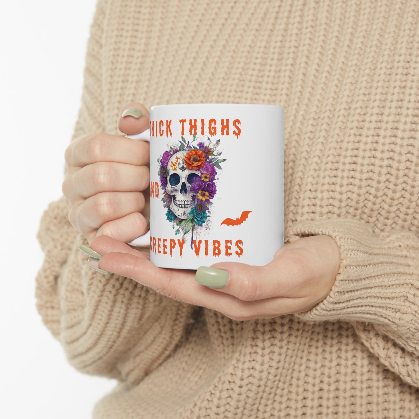 Mug en céramique 11oz - Halloween - Crâne et fleurs