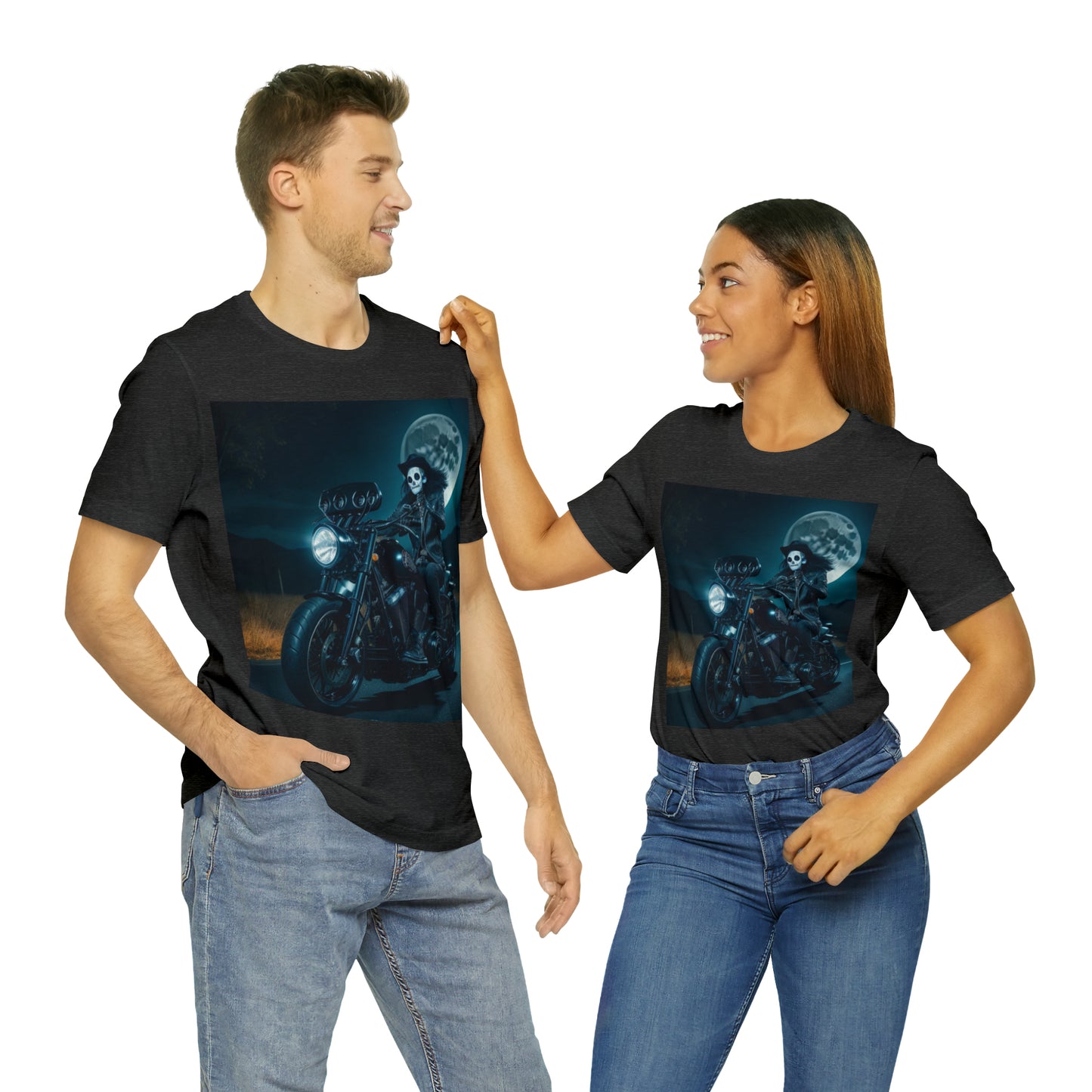 Camiseta de manga corta Unisex Jersey - Motociclista de Halloween AI - 01