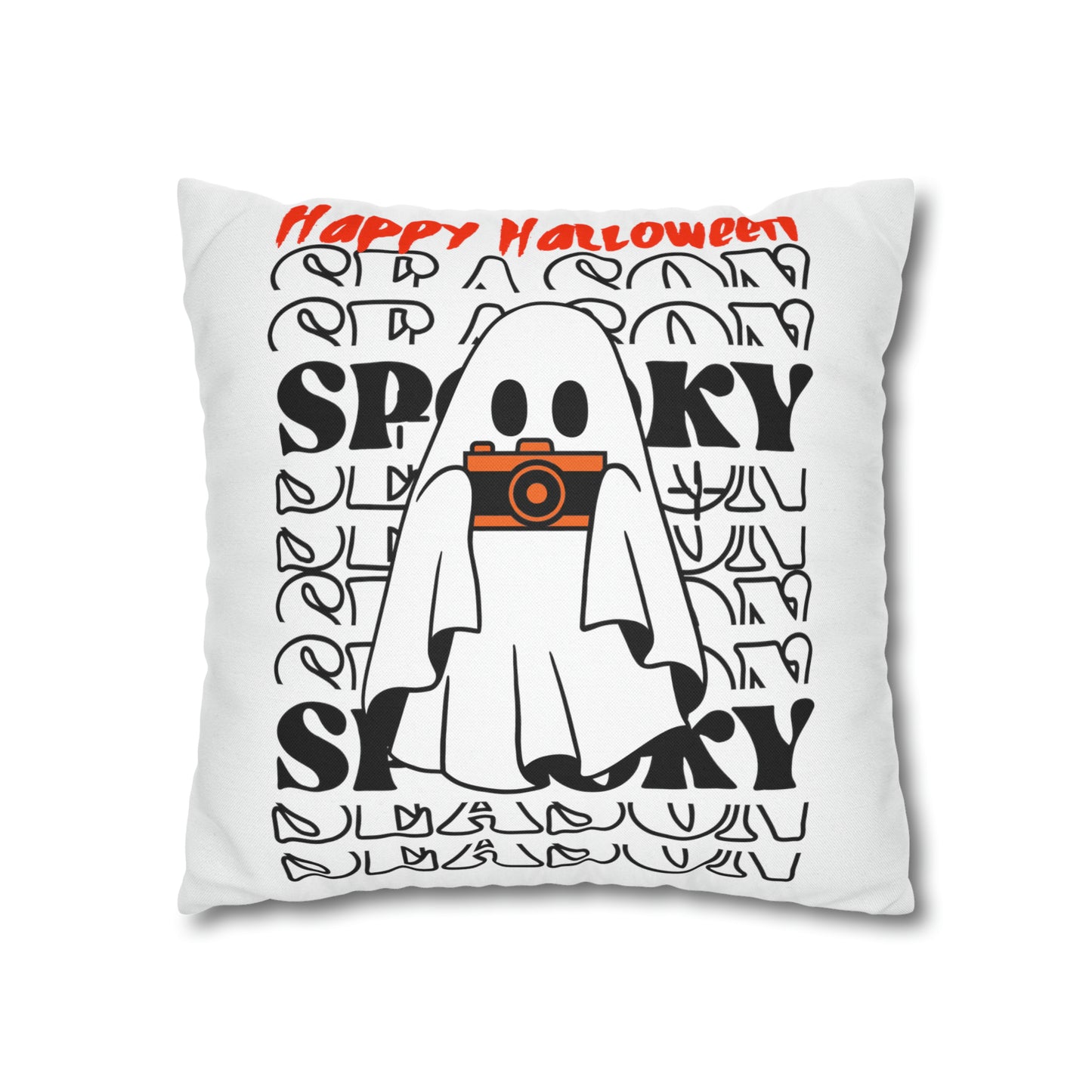 Funda de almohada cuadrada de poliéster hilado - Halloween - Pequeño fantasma - 08/06