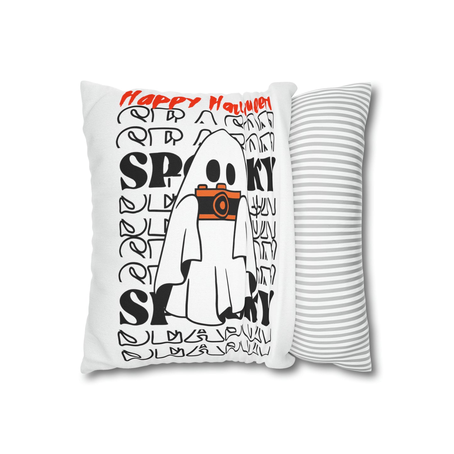 Funda de almohada cuadrada de poliéster hilado - Halloween - Pequeño fantasma - 08/06