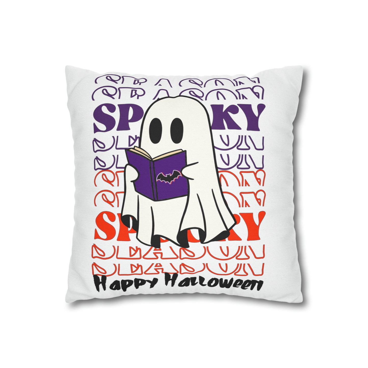 Funda de almohada cuadrada de poliéster hilado - Halloween - Pequeño fantasma - 05/07