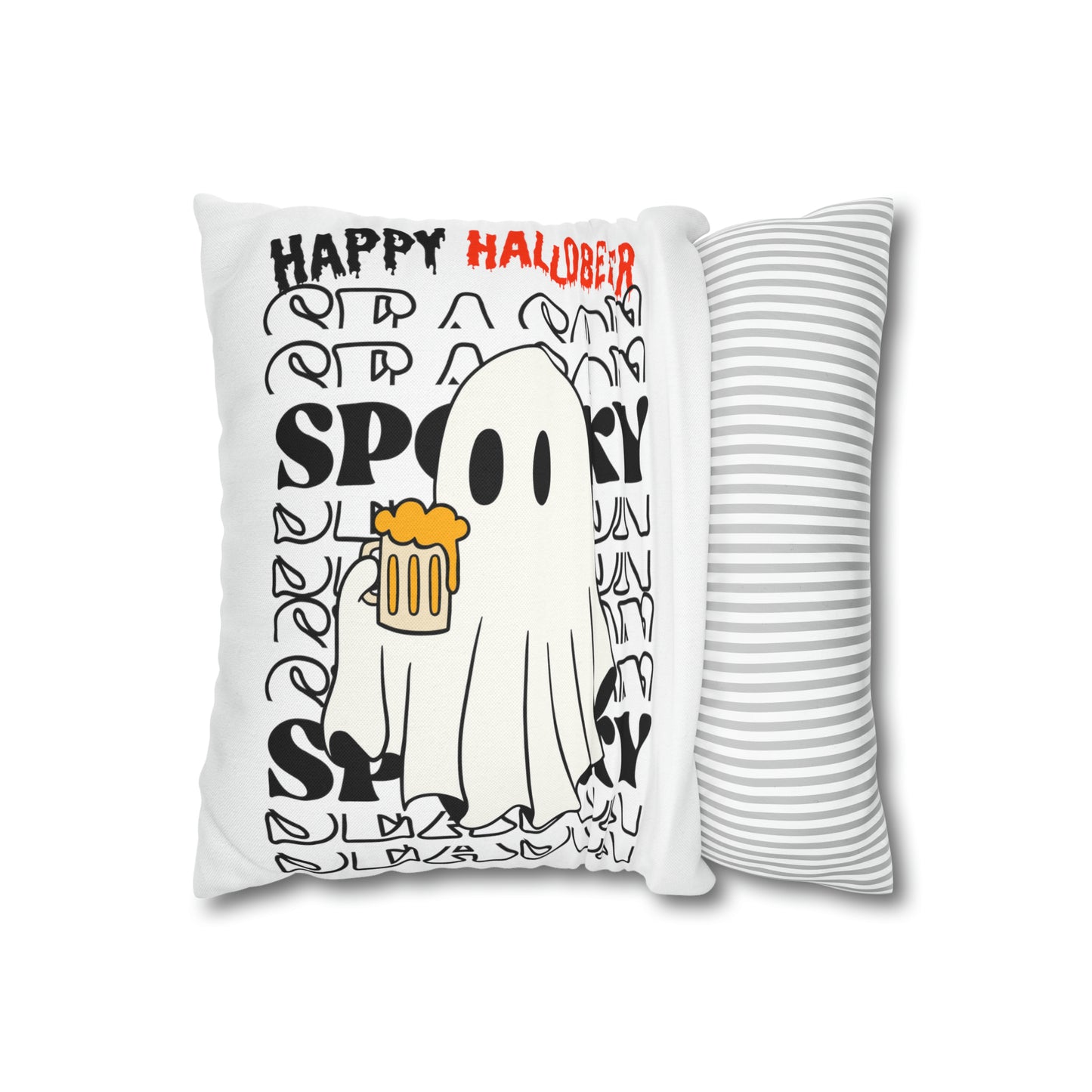Funda de almohada cuadrada de poliéster hilado - Halloween - Pequeño fantasma - 01/03