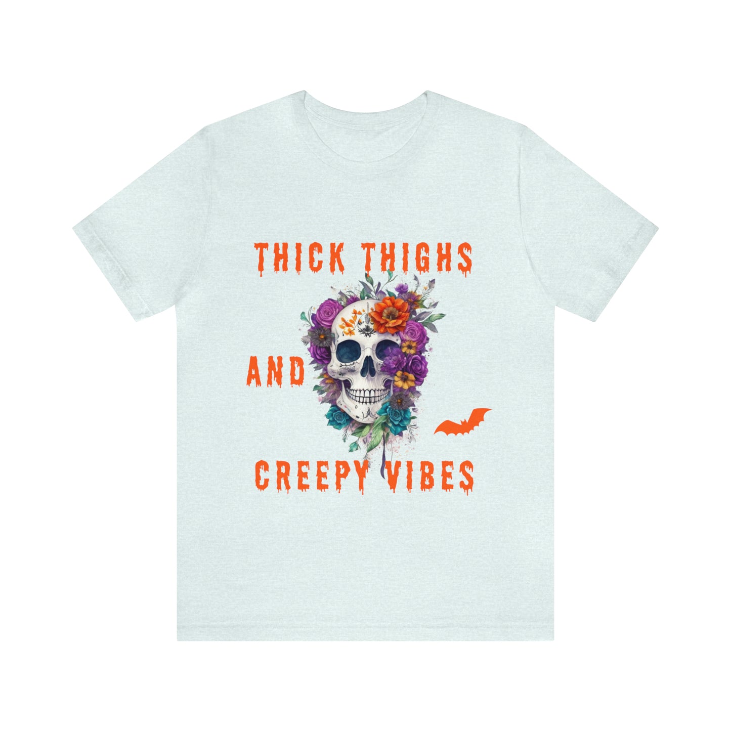 Tee-shirt à manches courtes en jersey unisexe - Crâne et fleurs d'Halloween