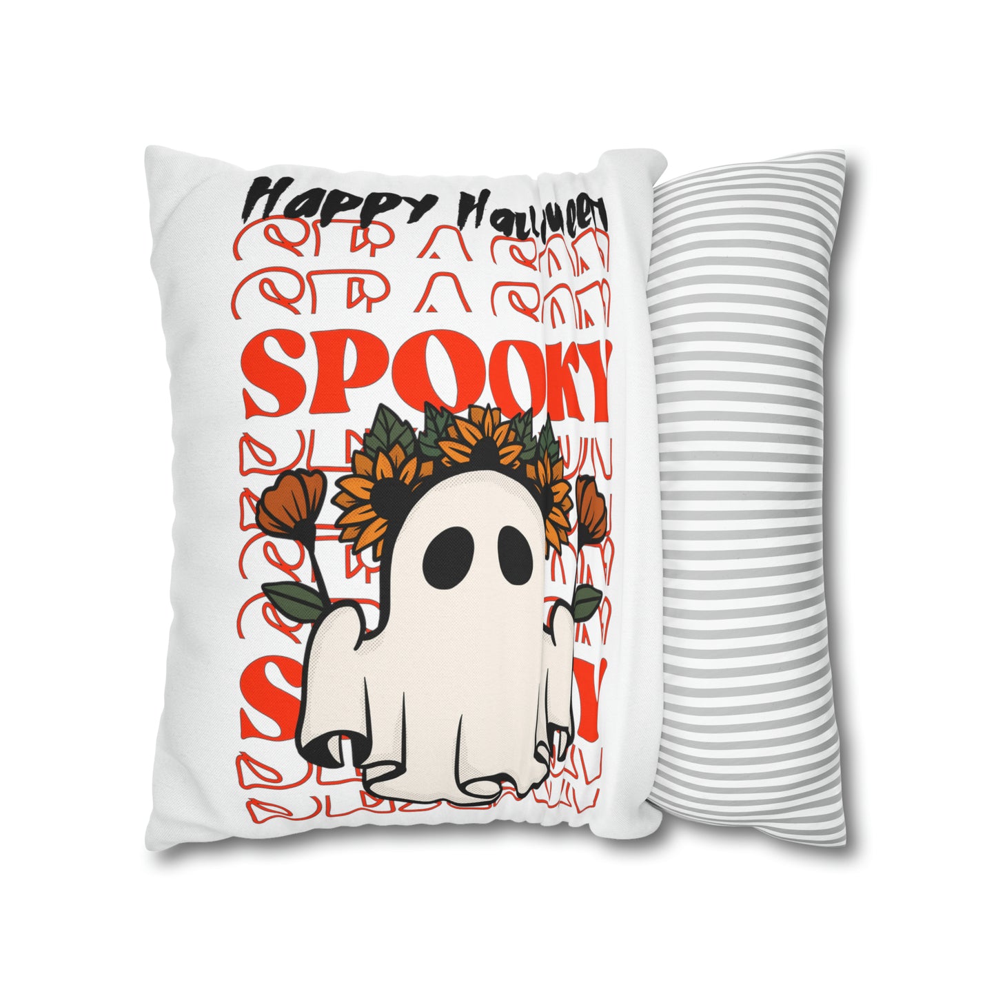 Funda de almohada cuadrada de poliéster hilado - Halloween - Pequeño fantasma - 10/11