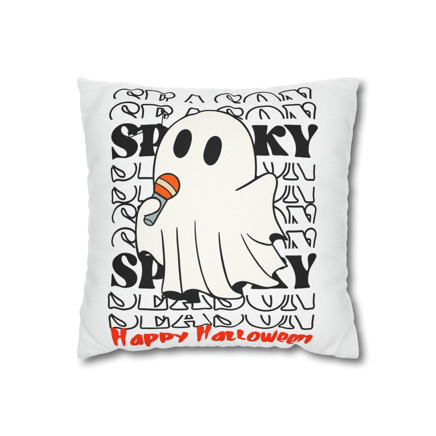 Funda de almohada cuadrada de poliéster hilado - Halloween - Pequeño fantasma - 08/06