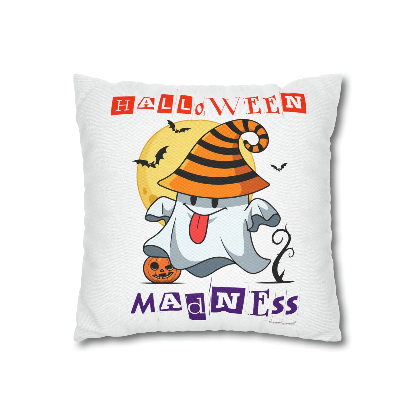 Funda de almohada cuadrada de poliéster hilado - Halloween - Pequeño fantasma - 09/04