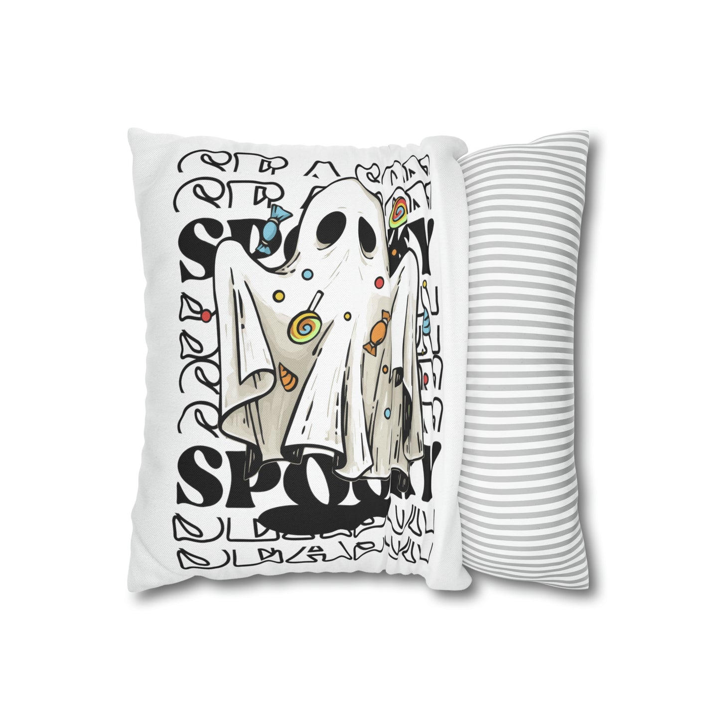 Funda de almohada cuadrada de poliéster hilado - Halloween - Pequeño fantasma - 05/07