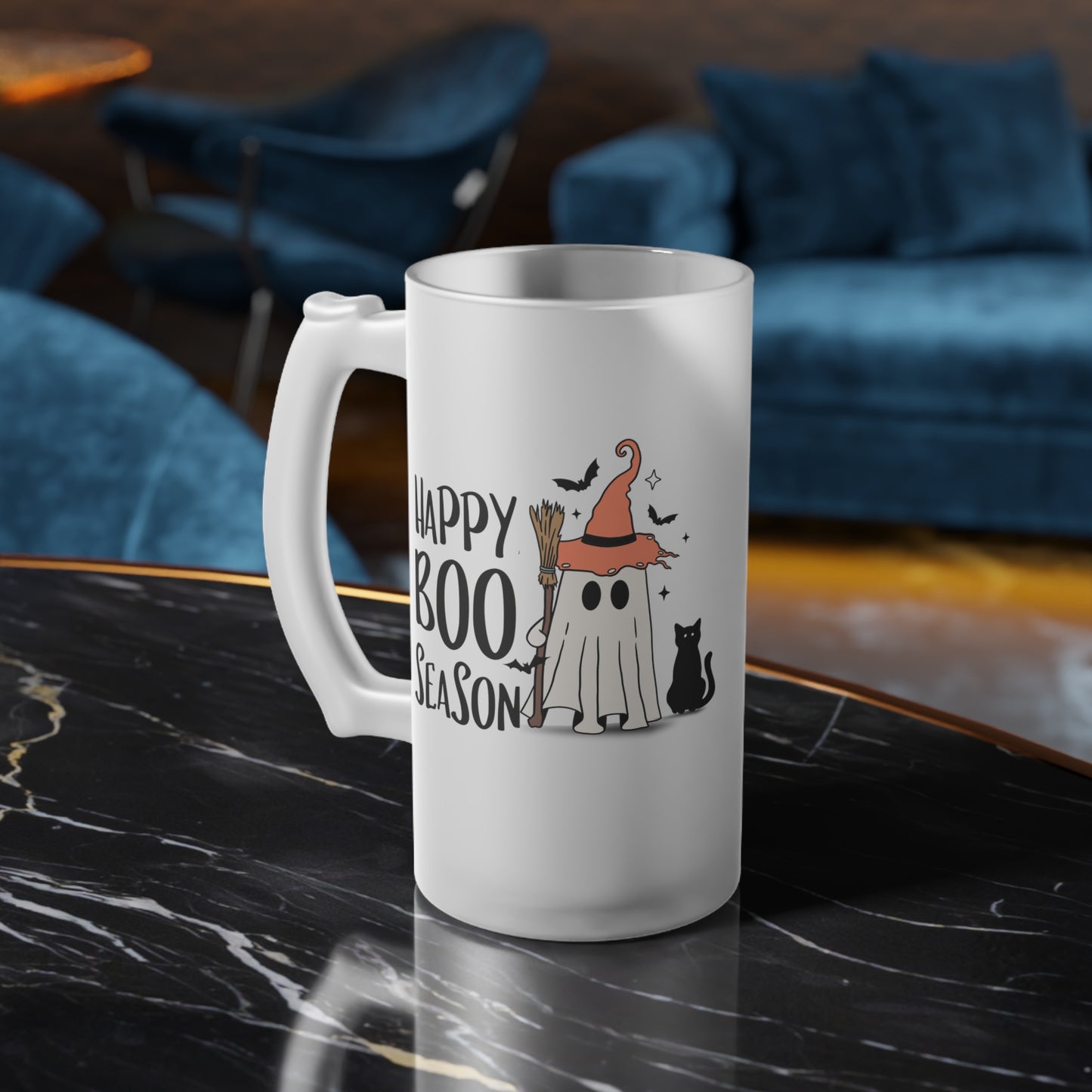 Jarra de Cerveza de Vidrio Esmerilado - Halloween - Pequeño Fantasma - 22