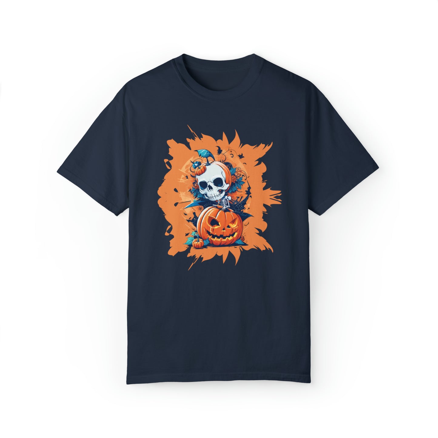 Unisex Garment-Dyed T-shirt - Halloween -  Skull and pumpkins