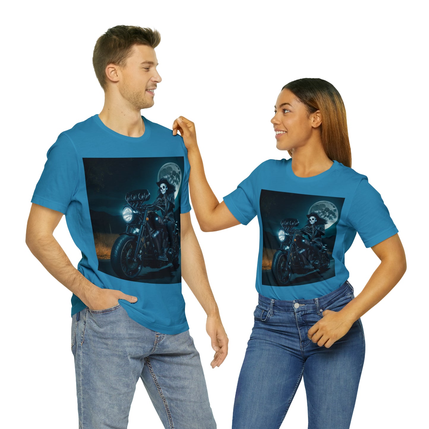 Camiseta de manga corta Unisex Jersey - Motociclista de Halloween AI - 01