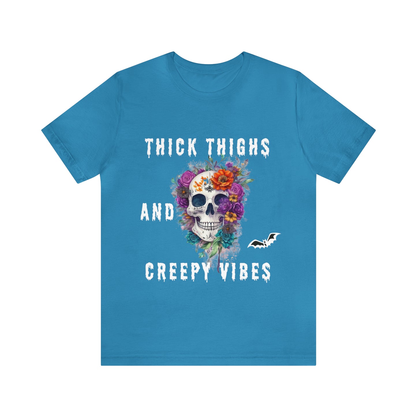 Tee-shirt à manches courtes en jersey unisexe - Crâne et fleurs d'Halloween