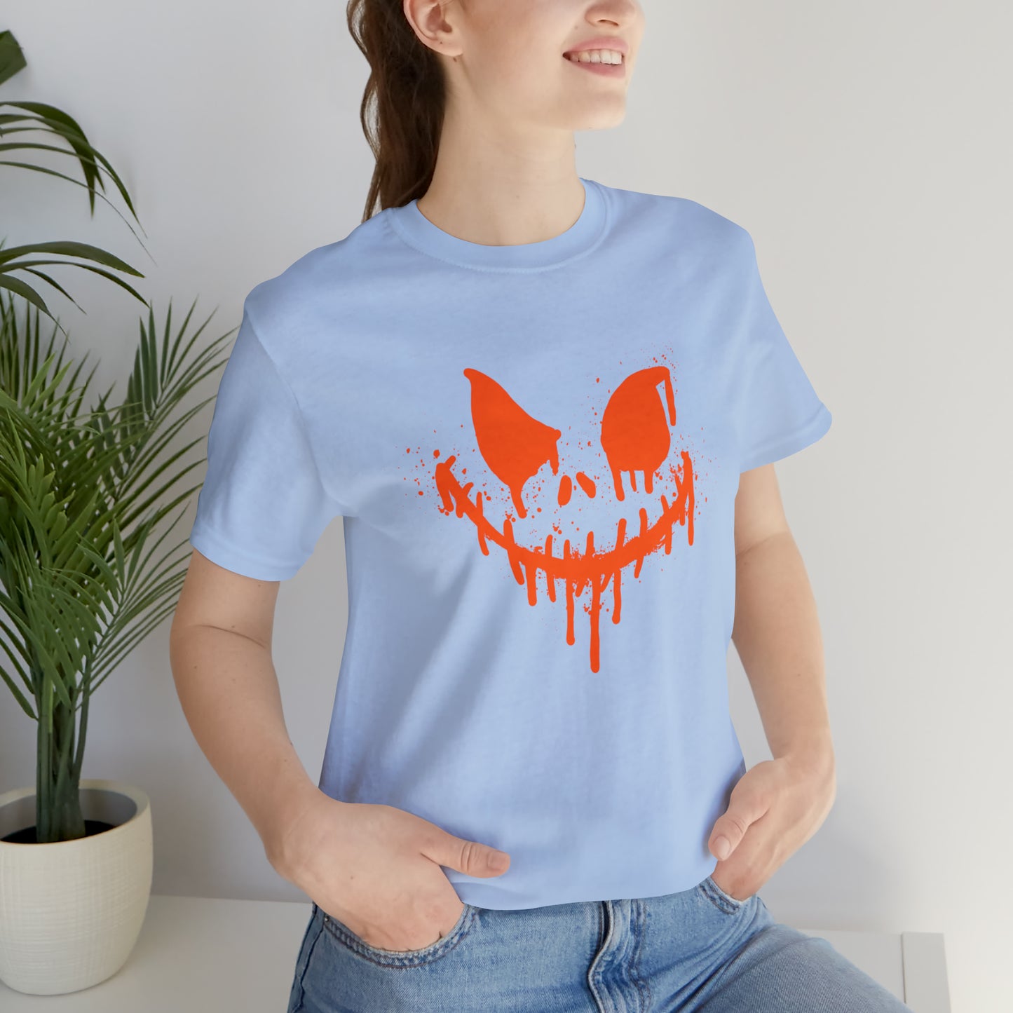 Camiseta de manga corta Unisex Jersey - Cara de terror de Halloween - 01