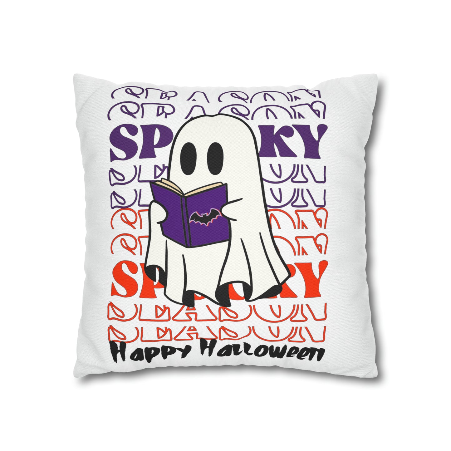 Funda de almohada cuadrada de poliéster hilado - Halloween - Pequeño fantasma - 05/07
