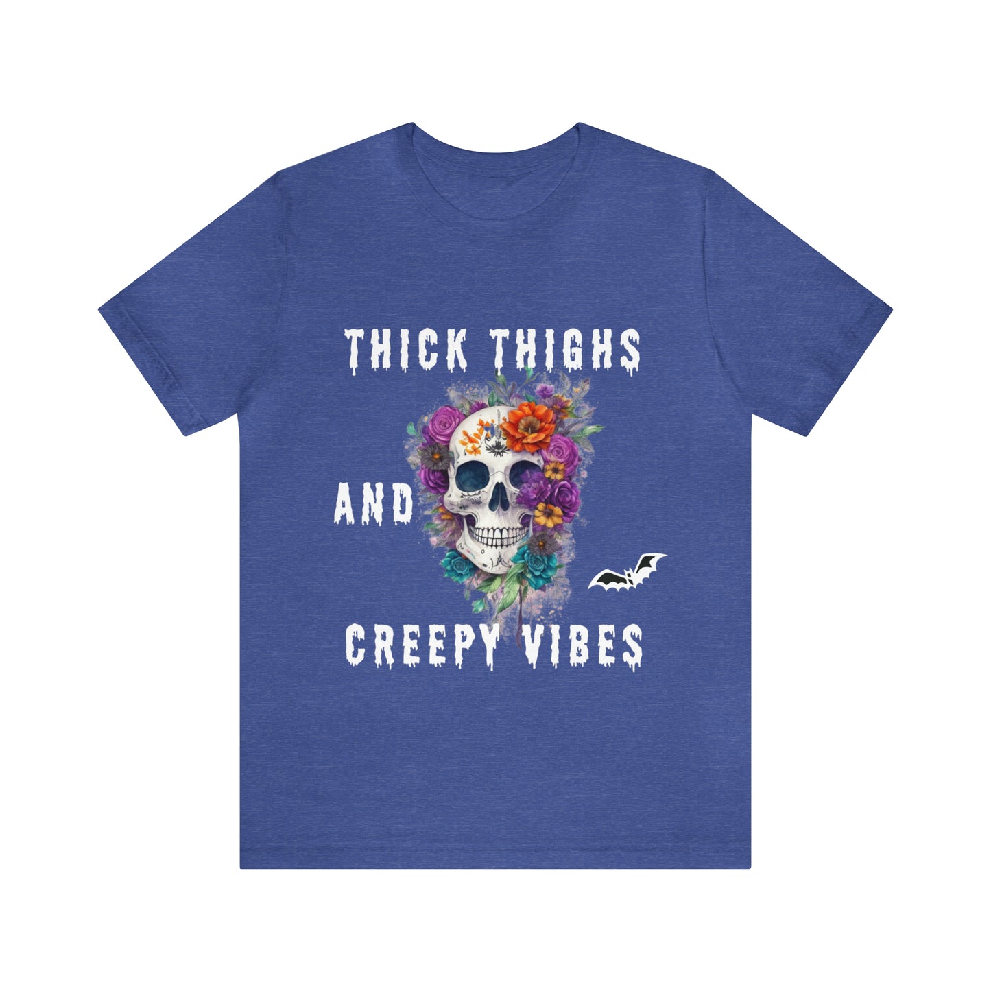 Tee-shirt à manches courtes en jersey unisexe - Crâne et fleurs d'Halloween