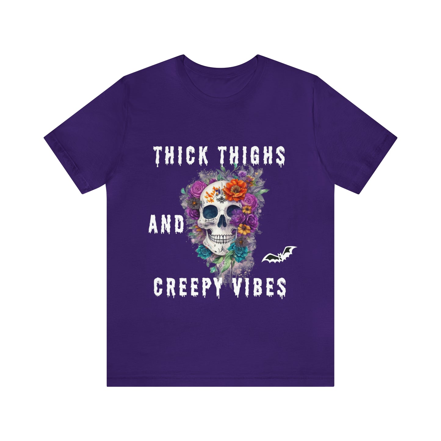 Tee-shirt à manches courtes en jersey unisexe - Crâne et fleurs d'Halloween