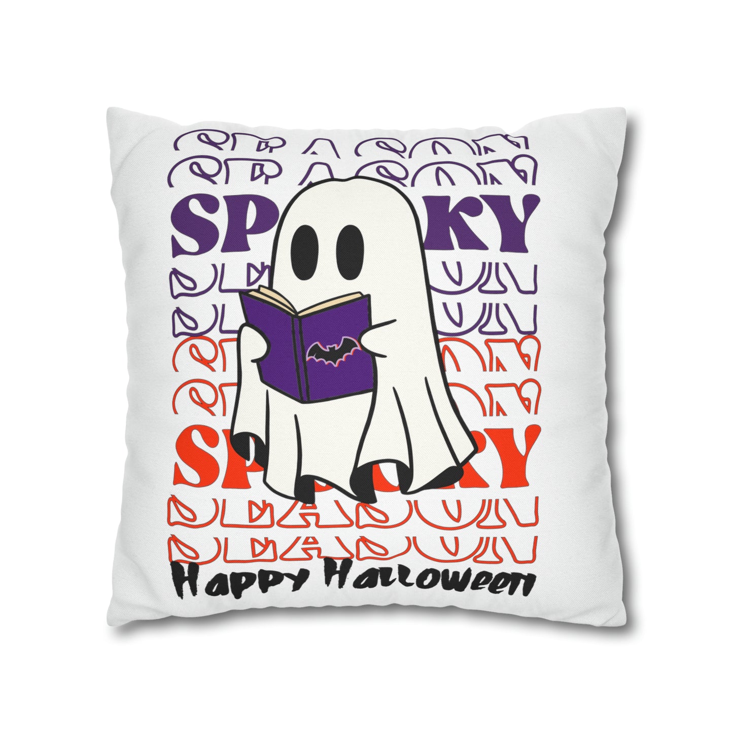 Funda de almohada cuadrada de poliéster hilado - Halloween - Pequeño fantasma - 05/07