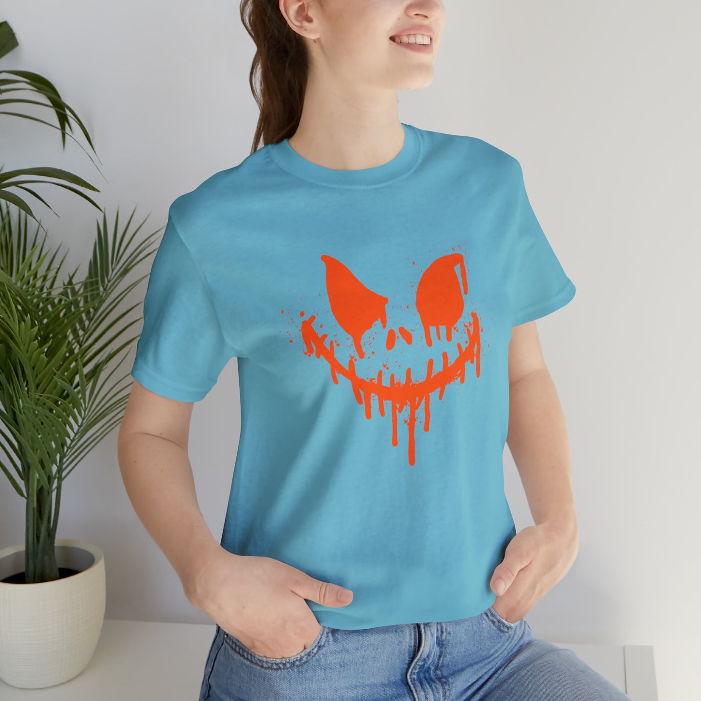 Camiseta de manga corta Unisex Jersey - Cara de terror de Halloween - 01