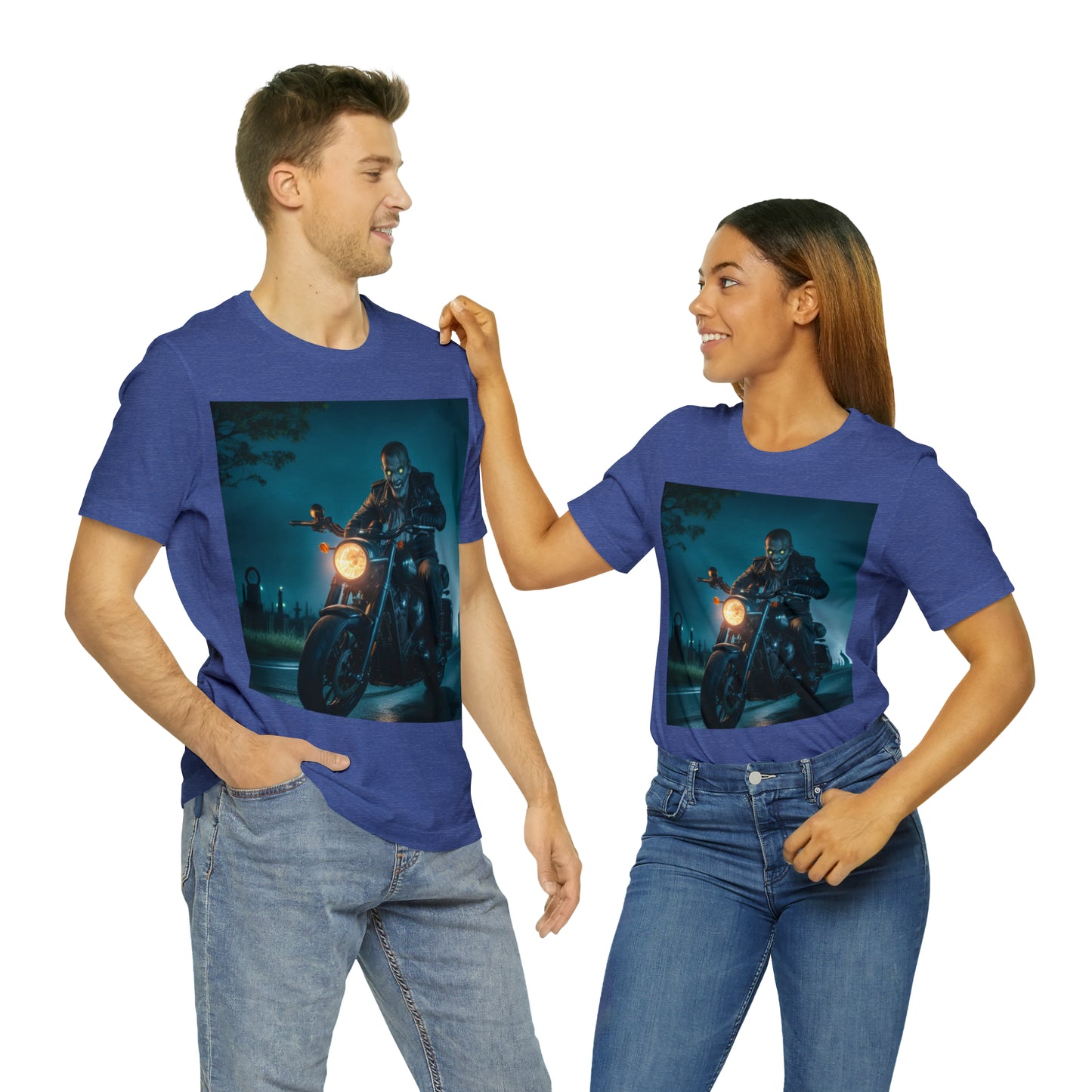 Unisex Jersey Short Sleeve Tee - Halloween Motorcyclist AI - 03