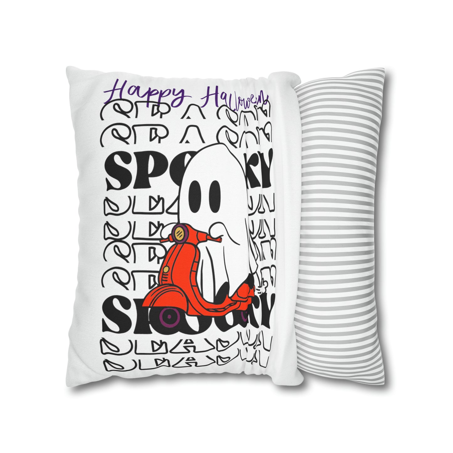 Funda de almohada cuadrada de poliéster hilado - Halloween - Pequeño fantasma - 09/04