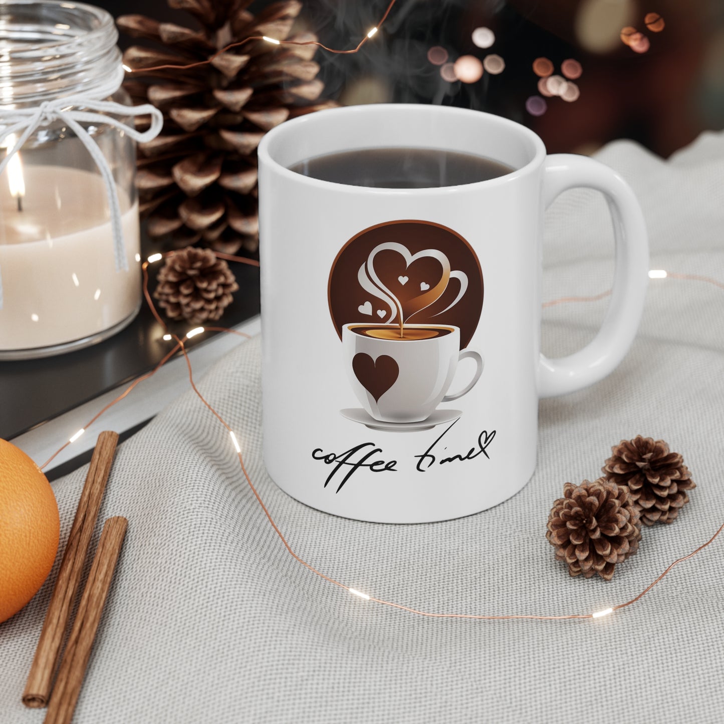 Taza de Cerámica 11oz - Café y corazón