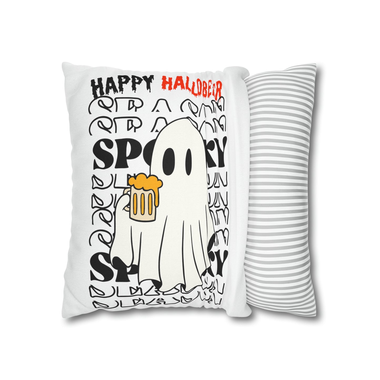 Funda de almohada cuadrada de poliéster hilado - Halloween - Pequeño fantasma - 01/03