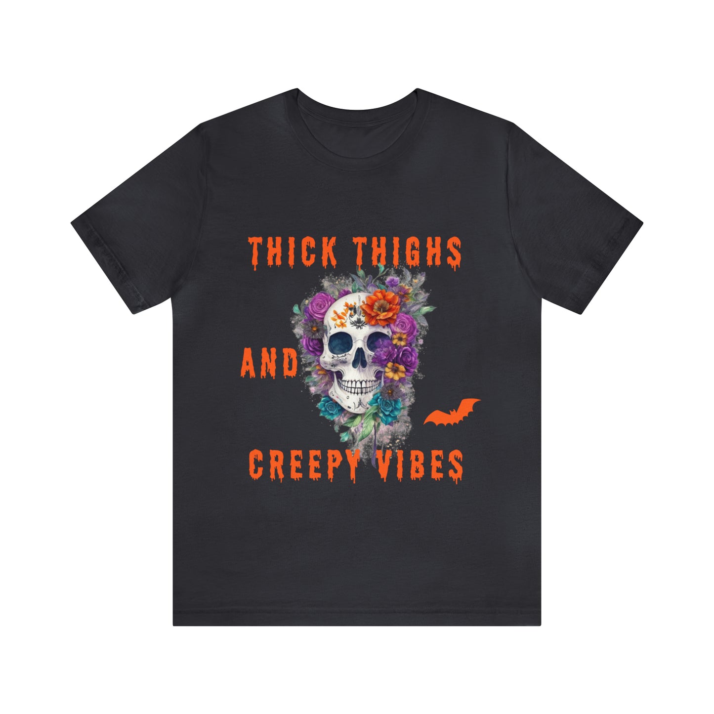 Tee-shirt à manches courtes en jersey unisexe - Crâne et fleurs d'Halloween