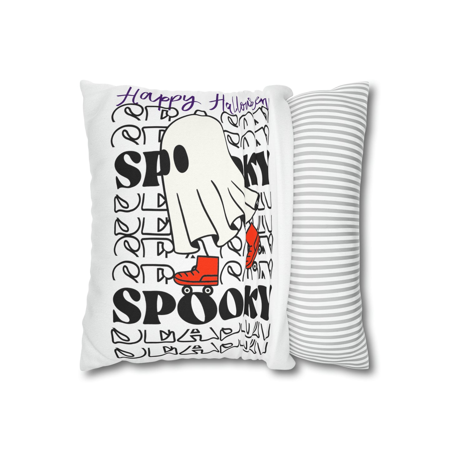 Funda de almohada cuadrada de poliéster hilado - Halloween - Pequeño fantasma - 10/11