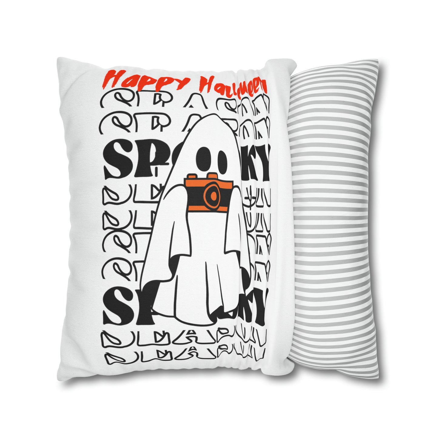 Funda de almohada cuadrada de poliéster hilado - Halloween - Pequeño fantasma - 08/06