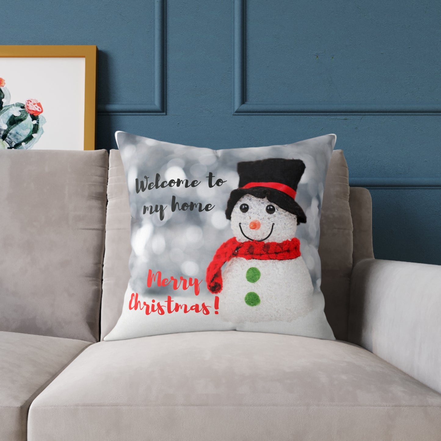 Cojín de poliéster hilado - Feliz Navidad - Muñeco de nieve