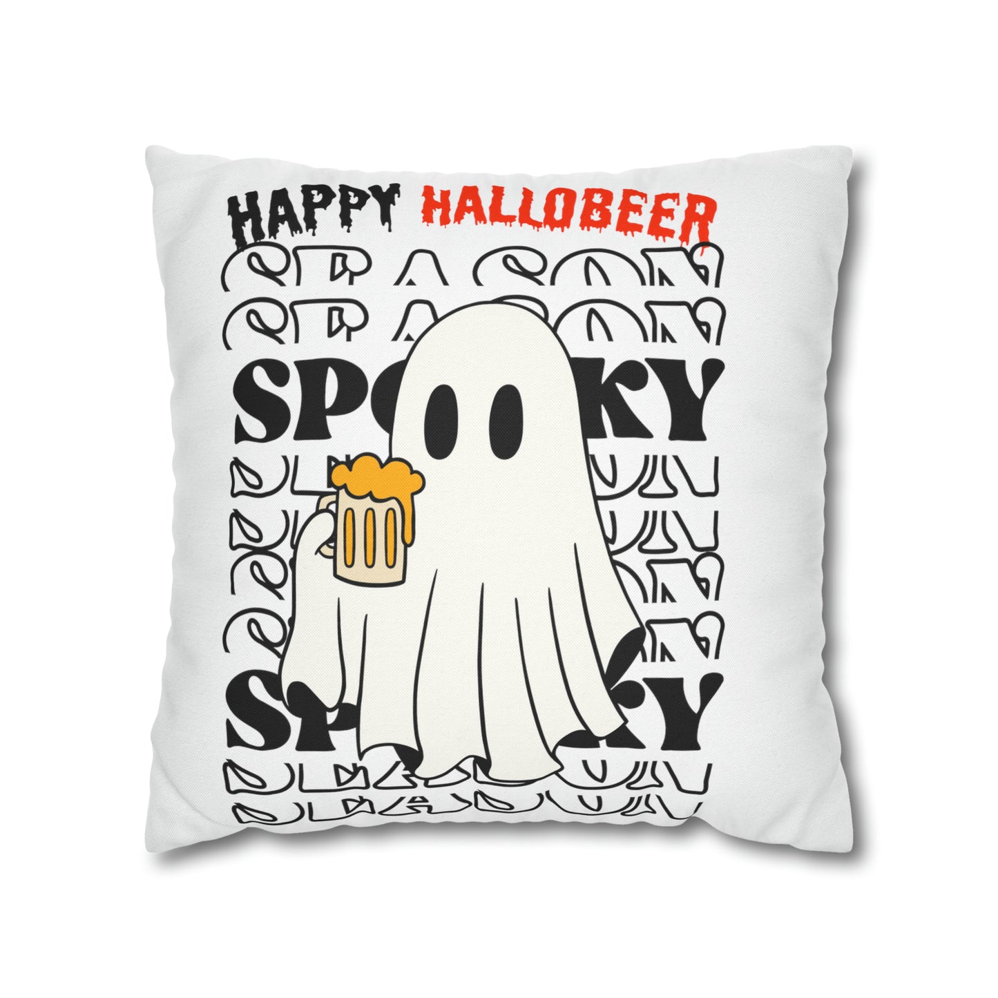 Funda de almohada cuadrada de poliéster hilado - Halloween - Pequeño fantasma - 01/03