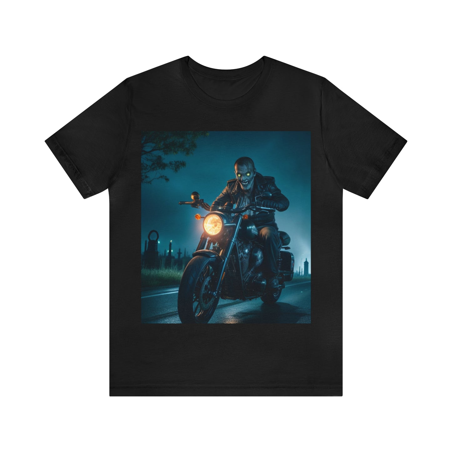 Unisex Jersey Short Sleeve Tee - Halloween Motorcyclist AI - 03