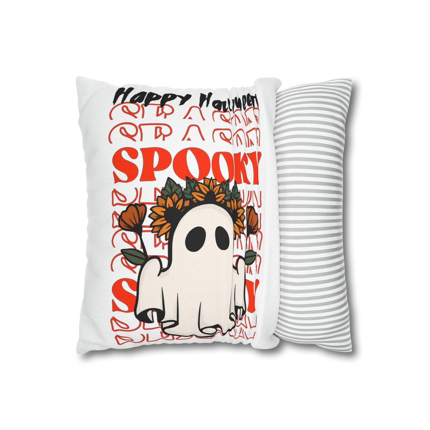 Funda de almohada cuadrada de poliéster hilado - Halloween - Pequeño fantasma - 10/11