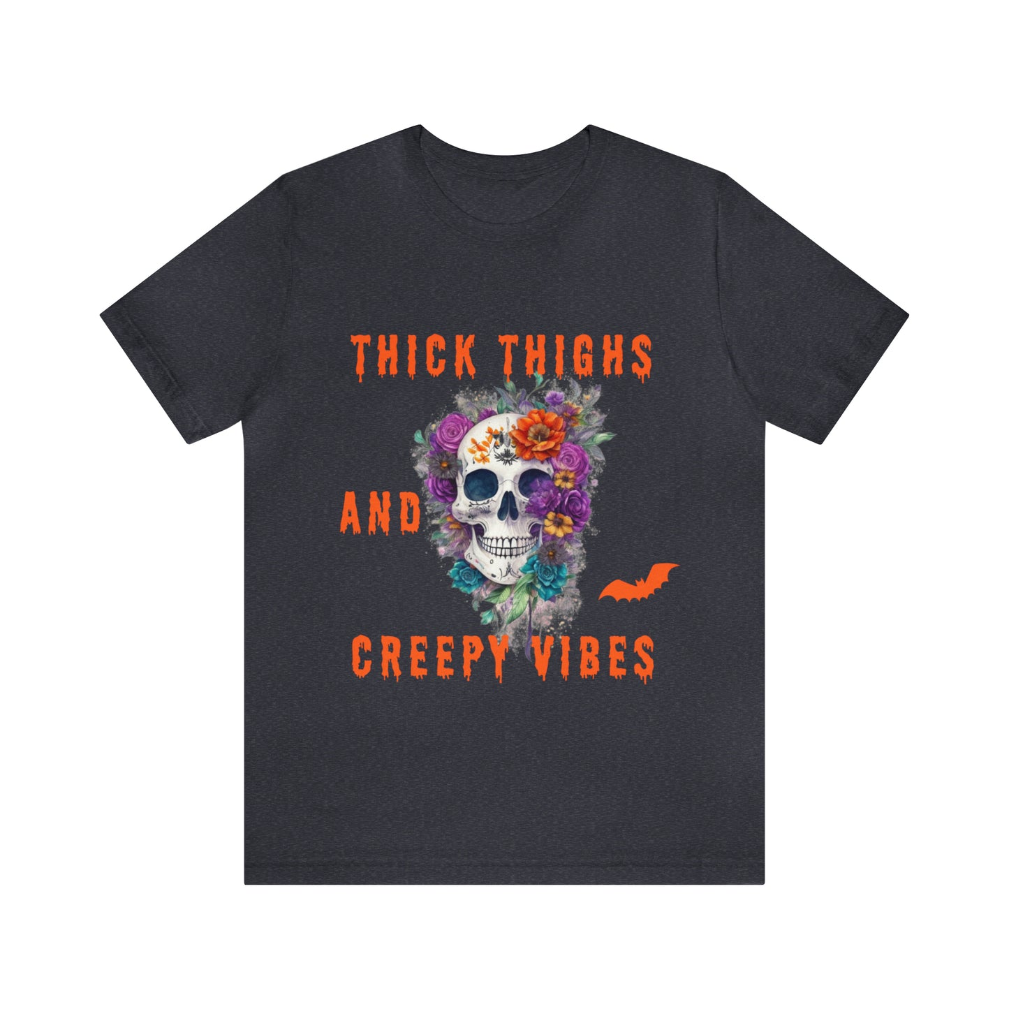 Tee-shirt à manches courtes en jersey unisexe - Crâne et fleurs d'Halloween