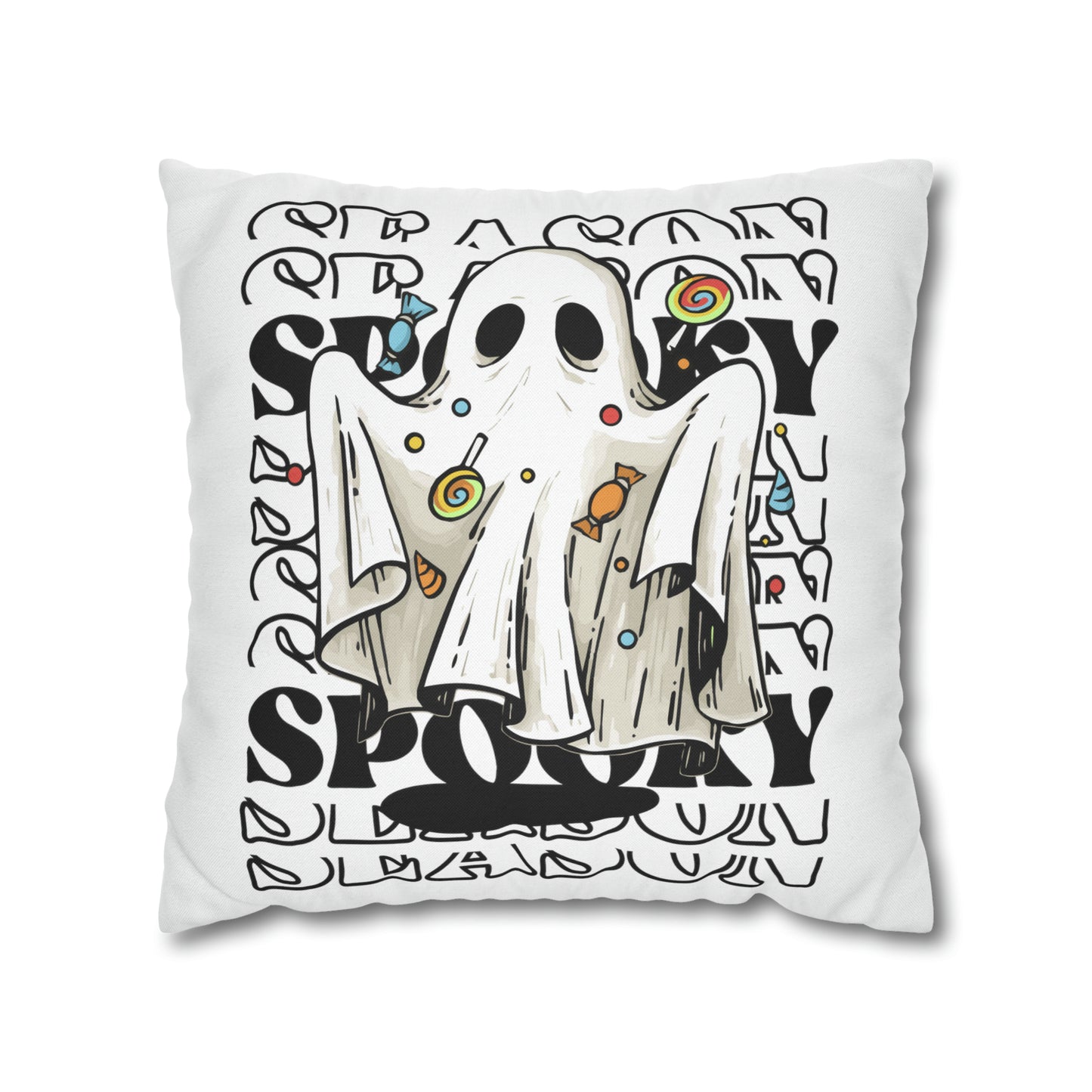 Funda de almohada cuadrada de poliéster hilado - Halloween - Pequeño fantasma - 05/07