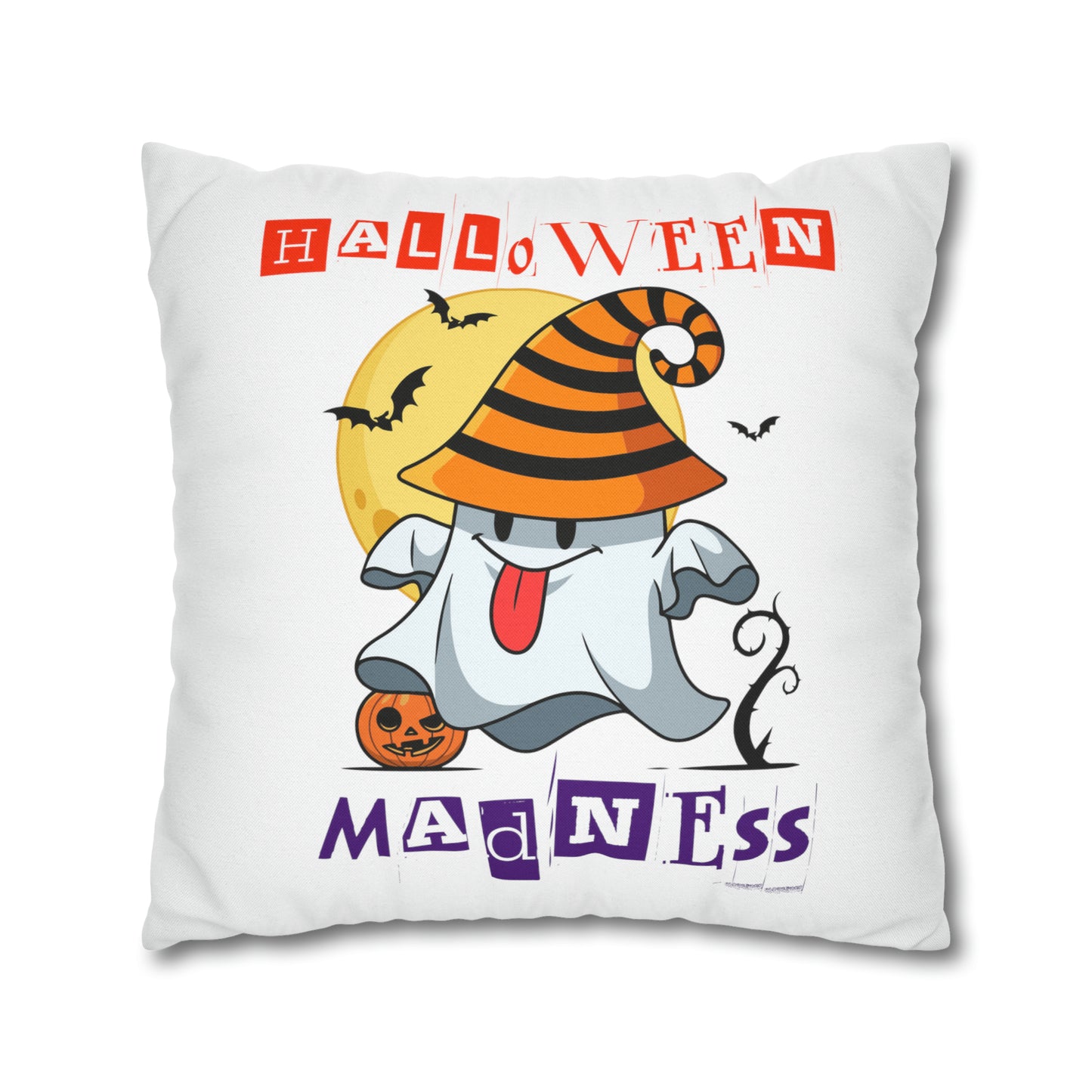 Funda de almohada cuadrada de poliéster hilado - Halloween - Pequeño fantasma - 09/04