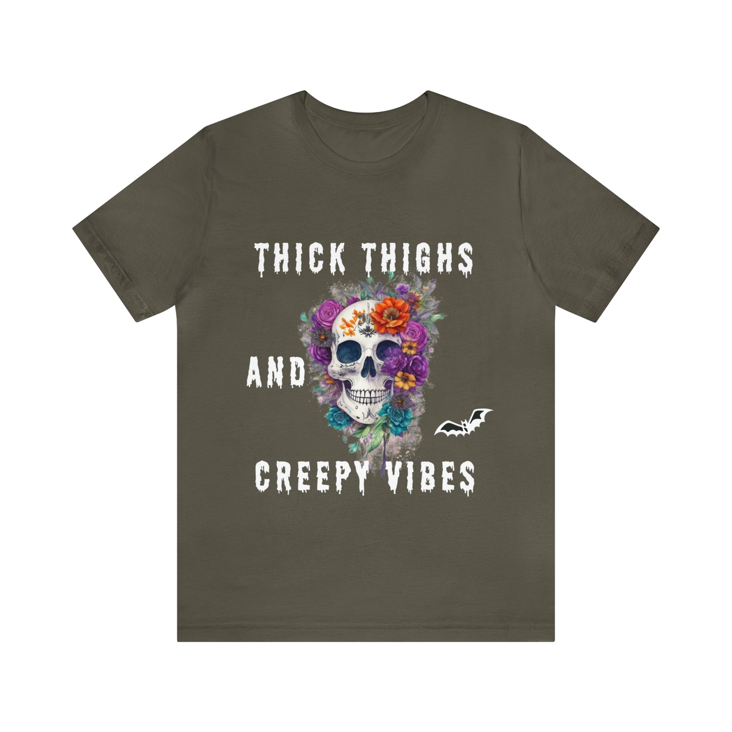 Tee-shirt à manches courtes en jersey unisexe - Crâne et fleurs d'Halloween