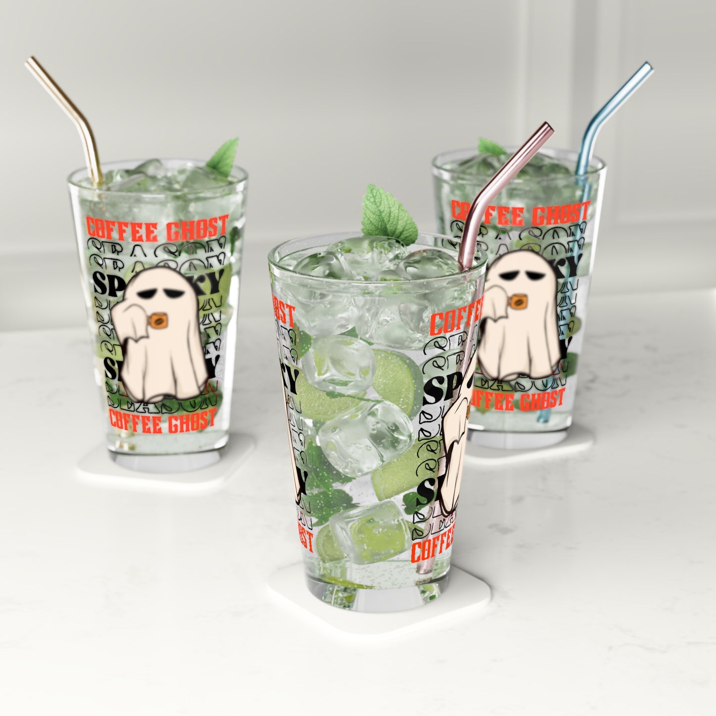 Vaso de pinta, 16 oz - Halloween - Pequeño fantasma - 12
