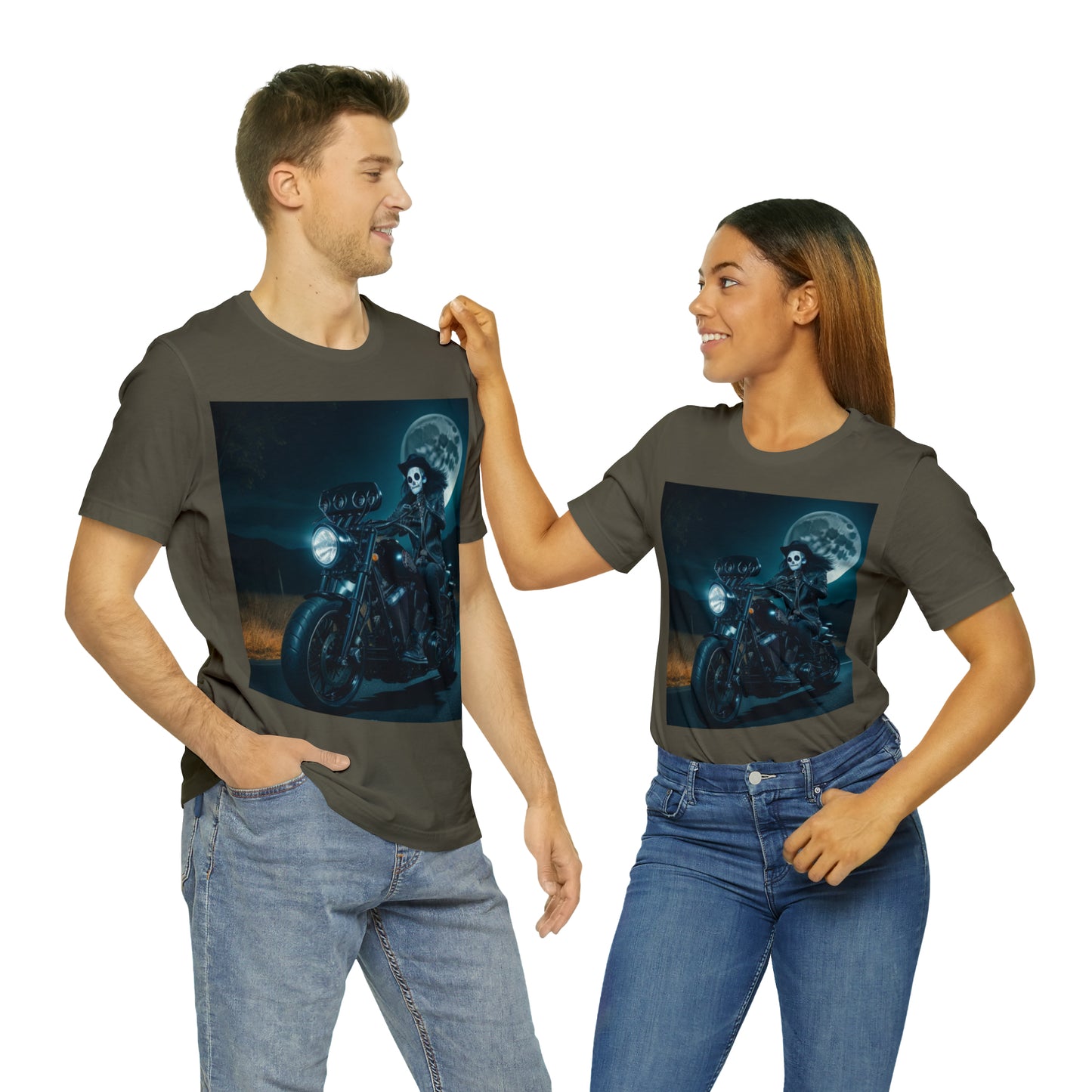 Camiseta de manga corta Unisex Jersey - Motociclista de Halloween AI - 01