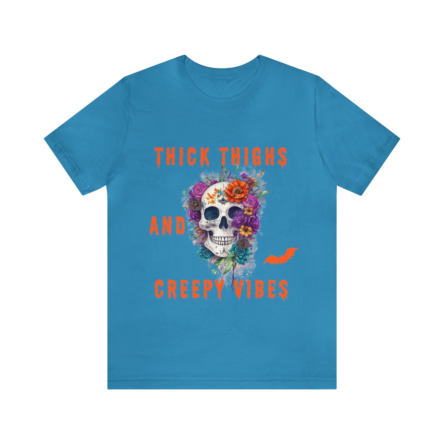 Tee-shirt à manches courtes en jersey unisexe - Crâne et fleurs d'Halloween