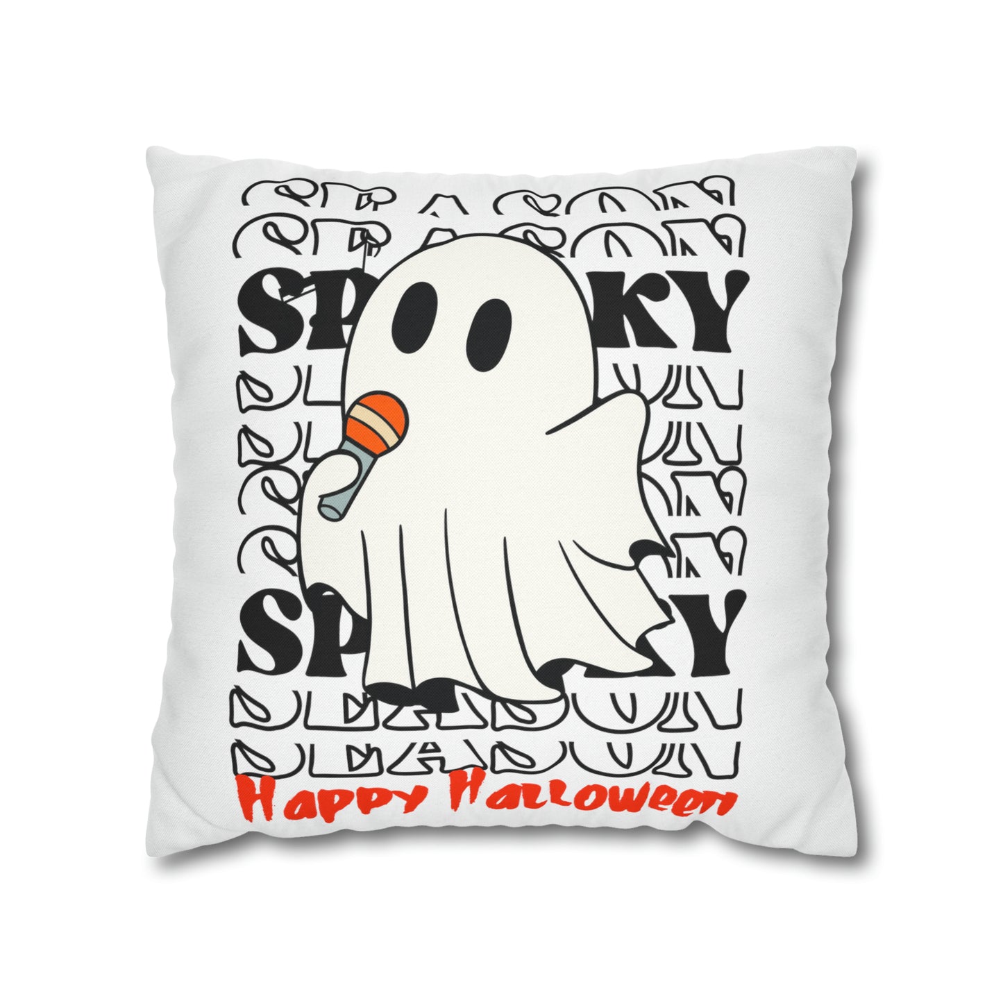 Funda de almohada cuadrada de poliéster hilado - Halloween - Pequeño fantasma - 08/06