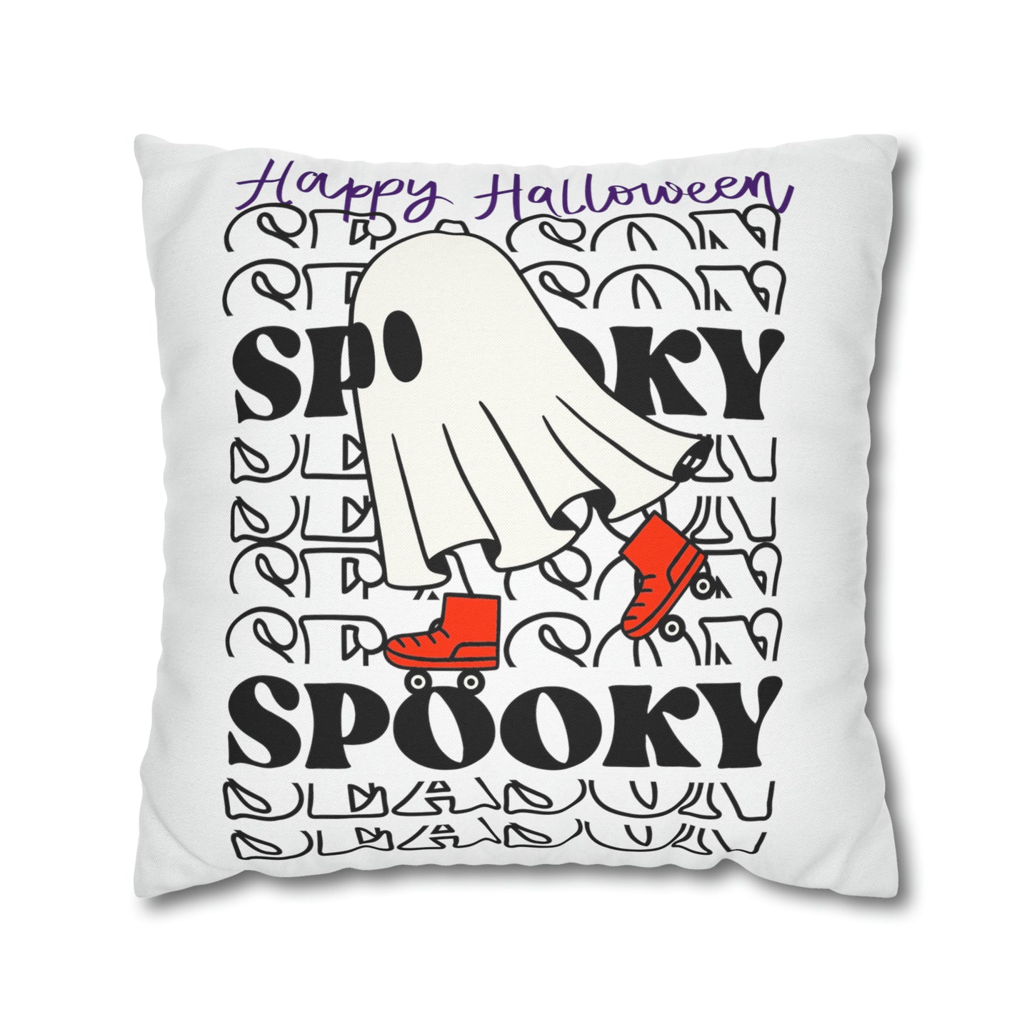 Funda de almohada cuadrada de poliéster hilado - Halloween - Pequeño fantasma - 10/11