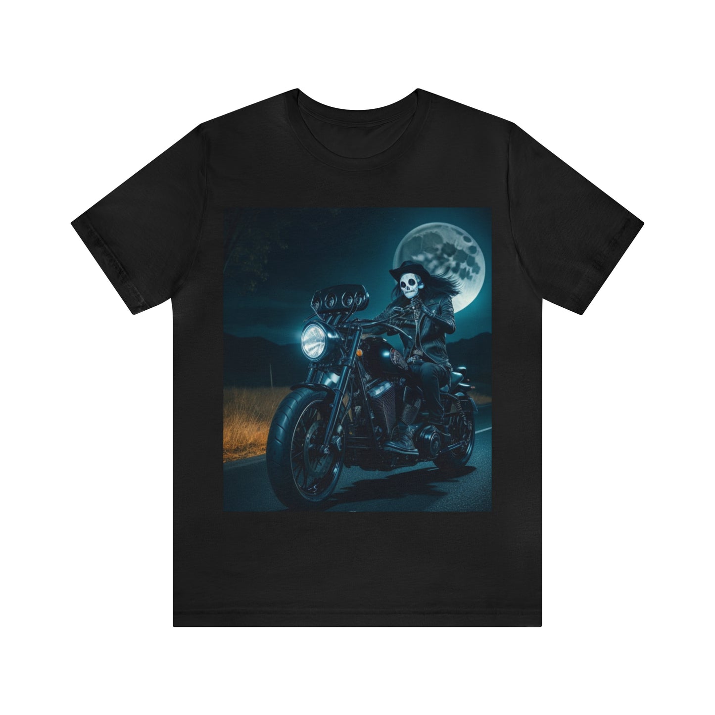 Camiseta de manga corta Unisex Jersey - Motociclista de Halloween AI - 01