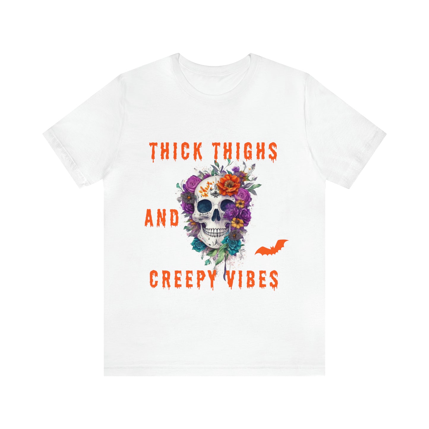 Tee-shirt à manches courtes en jersey unisexe - Crâne et fleurs d'Halloween