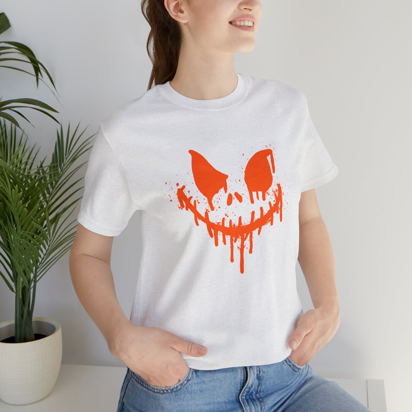 Camiseta de manga corta Unisex Jersey - Cara de terror de Halloween - 01