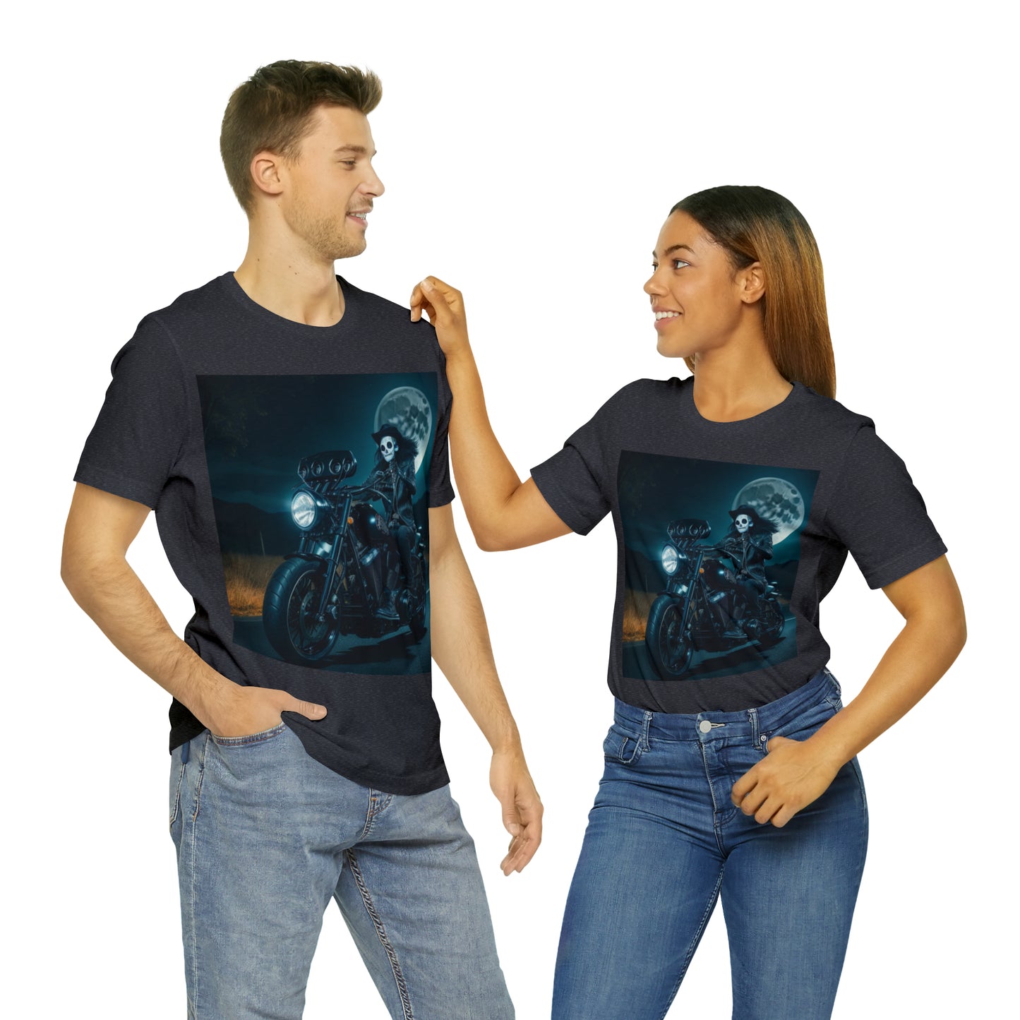 Camiseta de manga corta Unisex Jersey - Motociclista de Halloween AI - 01