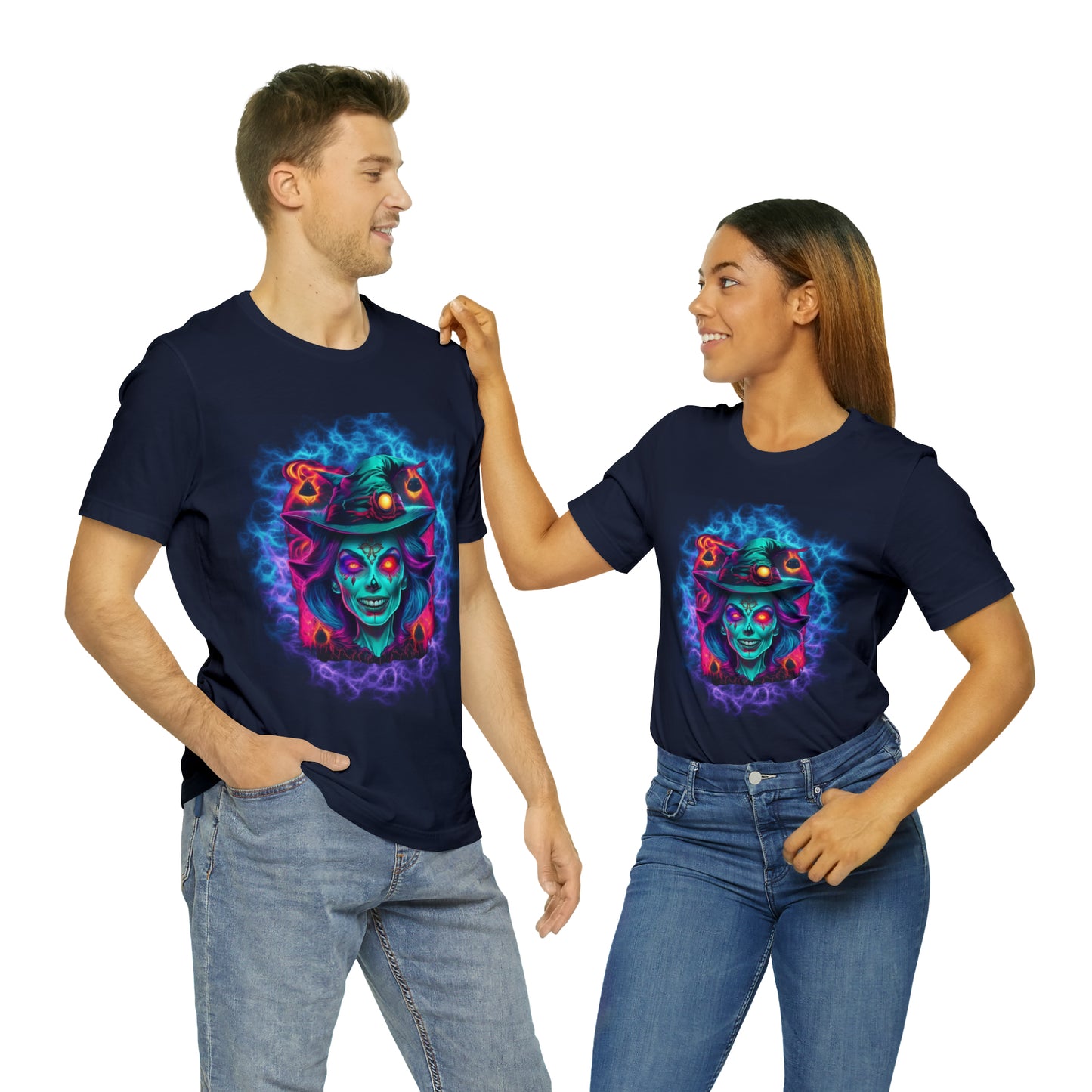 Camiseta de manga corta unisex Jersey - Calaveras de brujas de Halloween - 02
