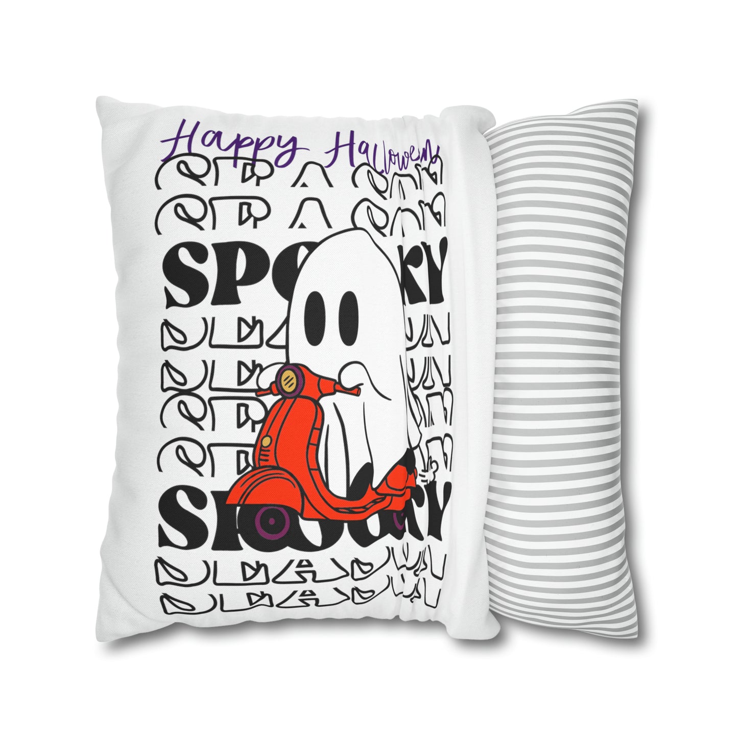 Funda de almohada cuadrada de poliéster hilado - Halloween - Pequeño fantasma - 09/04